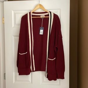 Burgundy Varsity Stripe Cardigan
